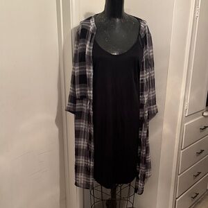 Black Dress with Plaid Shirt Overlay